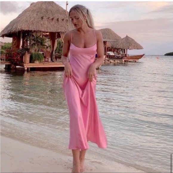ZARA Satin Effect Cut Out Pink Slip Dress viral - Picture 1 of 14